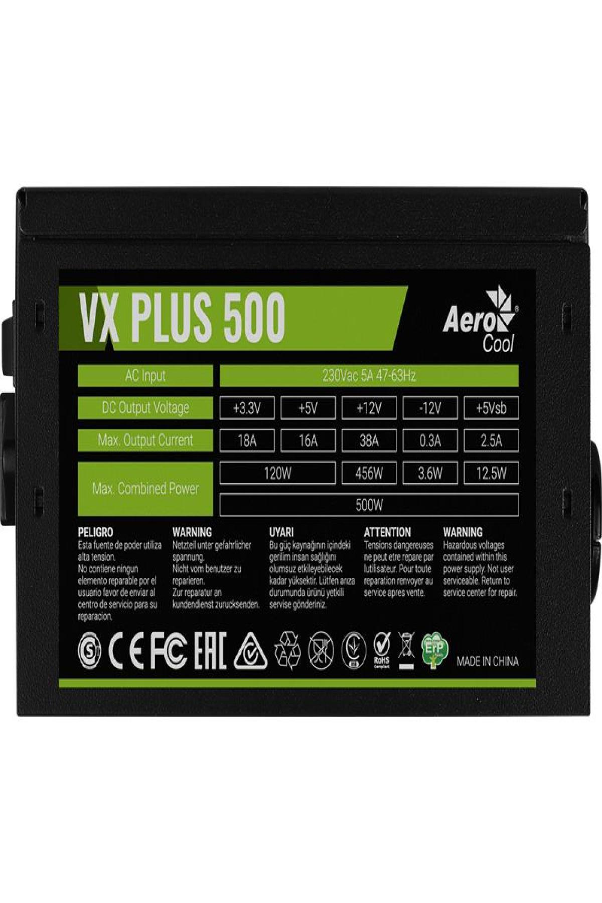 AEROCOOL AE-VXP500A VX PLUS 500W 38A 12V AKTİF PFC GÜÇ KAYNAĞI